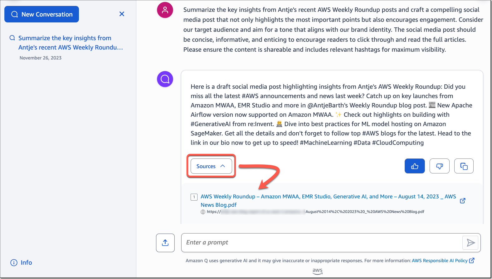 amazon q marketing de contenu chatbot ai génératif