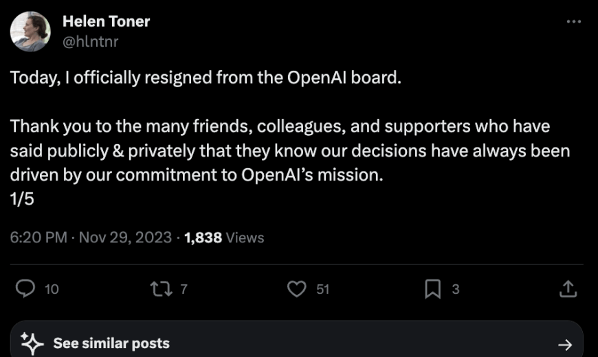 Helen Toner démissionne du conseil d’administration d’OpenAI