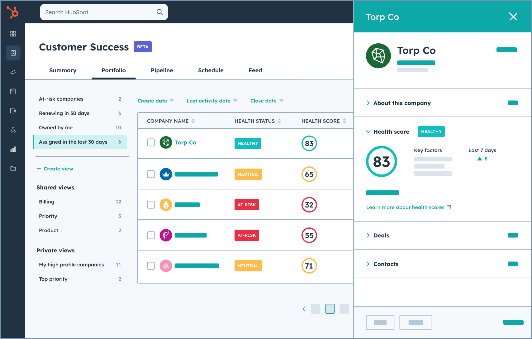 Exemple d'espace de travail HubSpot Help Desk.