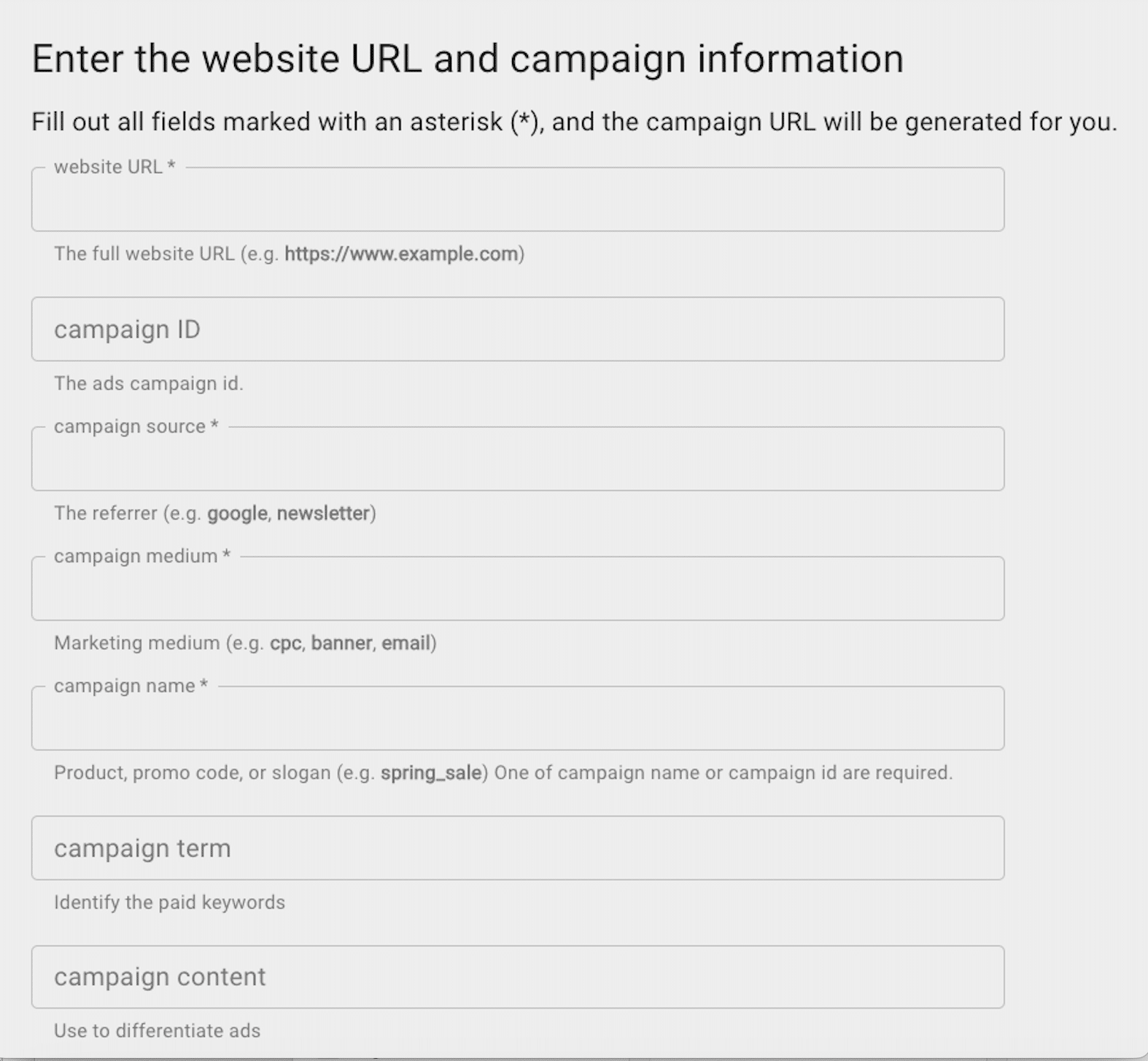 Le constructeur de l'URL de campagne de Google