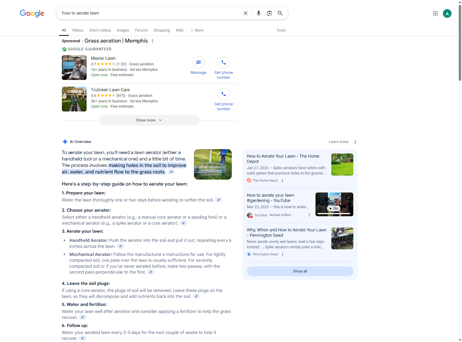 Google search - how to aerate lawn